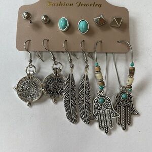 silver tone boho earrings 6 pair NWT